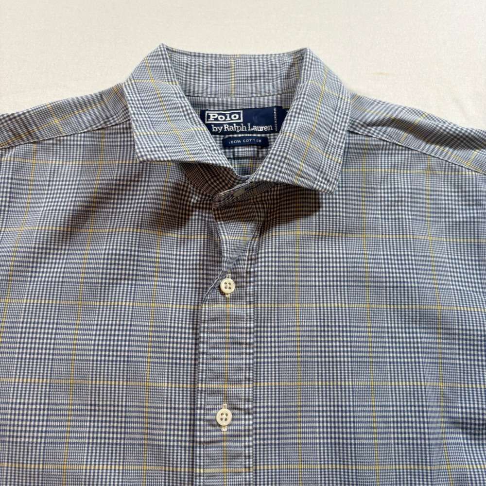 Polo Ralph Lauren Button Down Shirt Mens 16.5 34 Blue Plaid Cotton Long Sleeve
